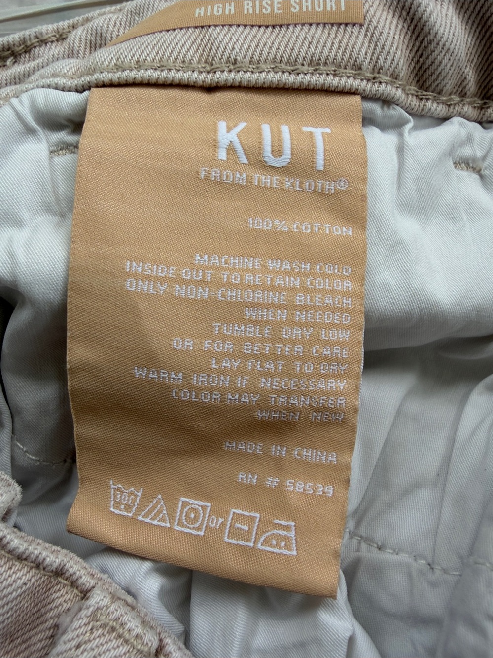 KUT From The Kloth Jane High Rise Raw Hem Shorts Beige Blush Cotton Size 6 - Picture 6 of 7